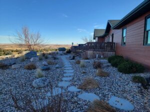 Exterior photo of the gorgeous landscaping and view at the hunting lodges at Prairie Legends Outfitters.