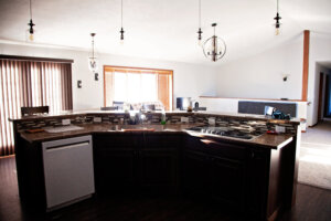 View from inside the kitchen at one of the hunting lodges at Prairie Legends Outfitters in Winner, South Dakota.