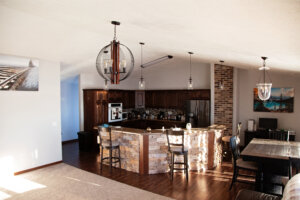 Interior photo of one of the hunting lodges at Prairie Legends Outfitters. Its cozy atmosphere will make hunters and non hunters comfortable during their visit.